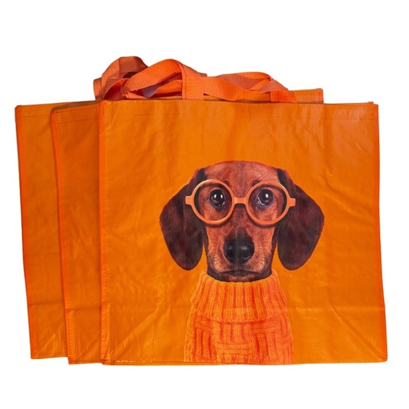 T.J.Maxx Handbags - Bundle of 3 Dachshund Reusable Tote Bags – Orange Glasses Sweater Dog Design